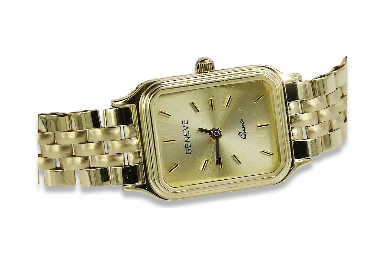 Złoty damski zegarek z bransoletą 14k Geneve lw023y&lbw008y