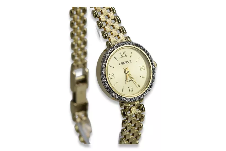 Prześliczny 14k 585 złoty damski zegarek Geneve lw039y
