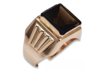 Russian rose Soviet pink 14k gold 585 Men's Onyx signet ring Vintage vsc011