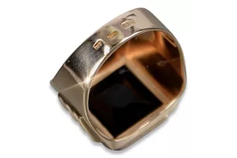 Russian rose Soviet Vintage Antique gold jewelry man's Onyx ring signet jewelry