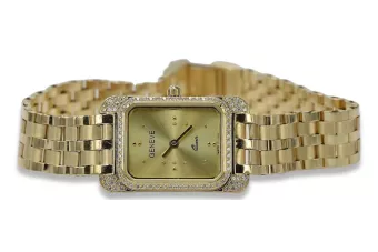 Желтые 14k 585 золотые наручные часы Lady Geneve lw054ydg&lbw007y