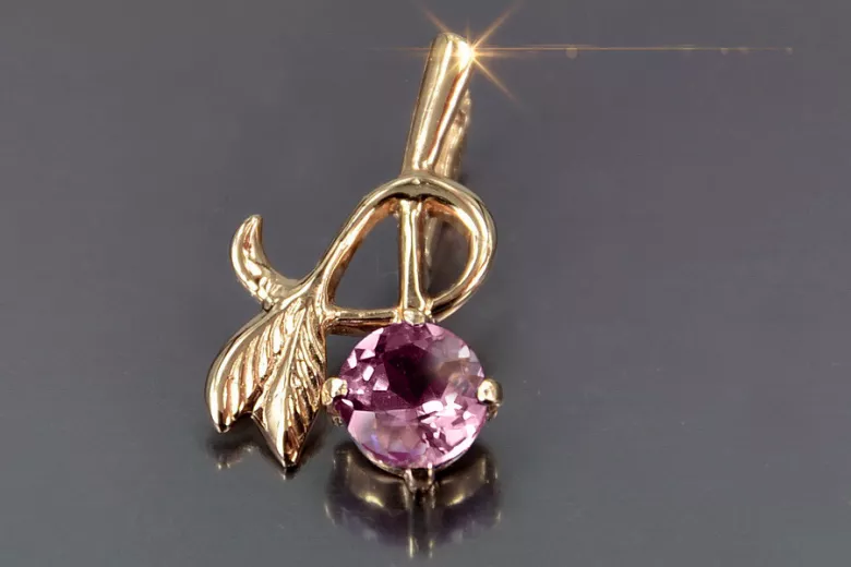 Russische sowjetische Rose 14k 585 Gold Alexandrit Rubin Smaragd Saphir Zirkon ... Anhänger vpc005