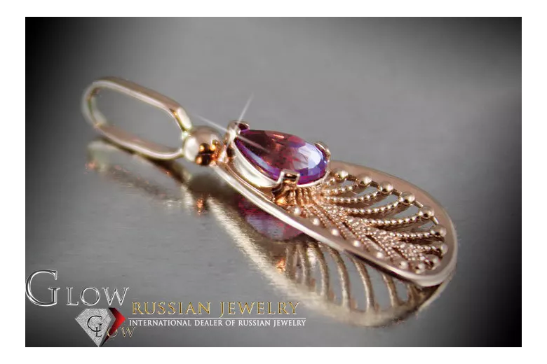 Russische sowjetische Rose 14k 585 Gold Alexandrit Rubin Smaragd Saphir Zirkon ... Anhänger vpc010