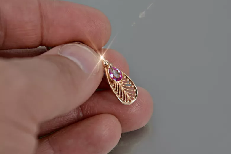 Russische sowjetische Rose 14k 585 Gold Alexandrit Rubin Smaragd Saphir Zirkon ... Anhänger vpc010
