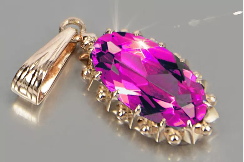 Ruso soviético rosa 14k 585 oro alejandrita rubí esmeralda zafiro zircón ... Colgante VPC016