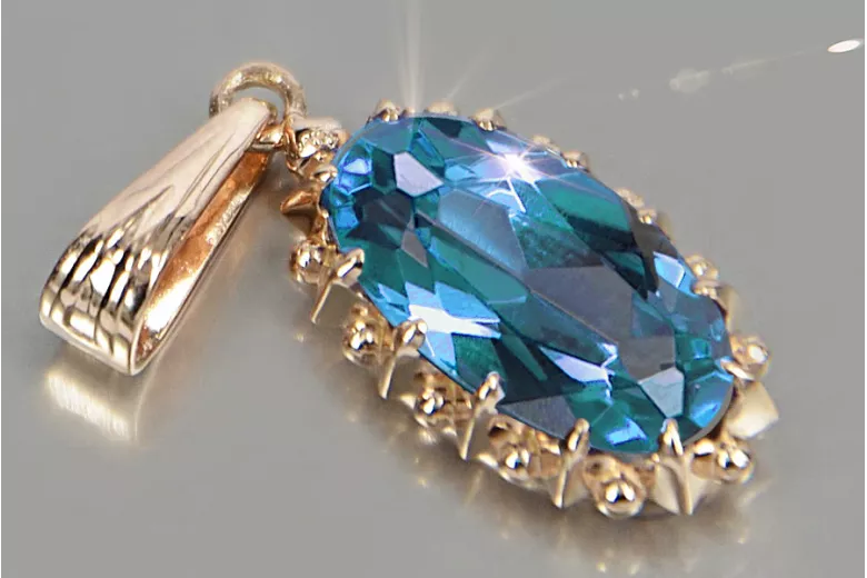 Russische sowjetische Rose 14k 585 Gold Alexandrit Rubin Smaragd Saphir Zirkon ... Anhänger vpc016