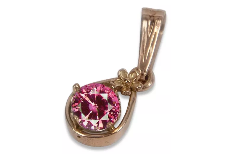 Russische sowjetische Rose 14k 585 Gold Alexandrit Rubin Smaragd Saphir Zirkon ... Anhänger vpc017