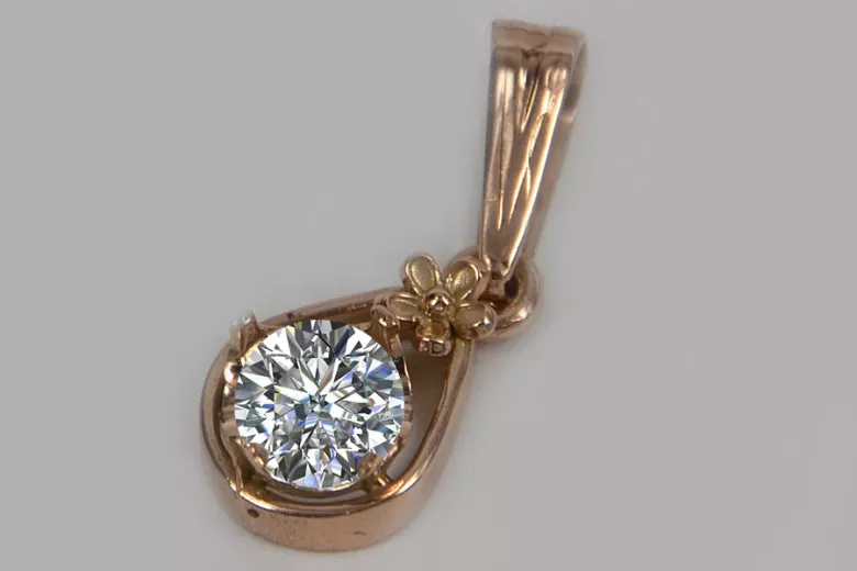 Russische sowjetische Rose 14k 585 Gold Alexandrit Rubin Smaragd Saphir Zirkon ... Anhänger vpc017