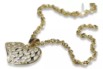 Pandantiv italian de 14k aur modern inima cu lanț de șarpe cpn023yw&cc074y