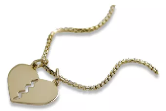 Colgante italiano de corazón de amantes del oro de 14k con cadena de serpiente cpn031y&cc078yw