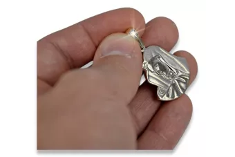 Blanco 14k 585 oro Mary medallion icon colgante pm003w