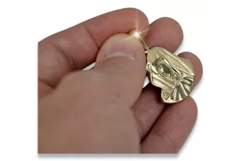 Amarillo italiano 14k 585 oro Mary medallion icon colgante pm003y