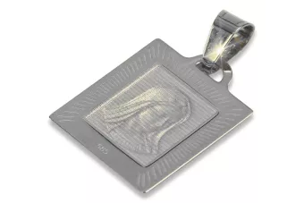 Blanco 14k 585 oro Mary medallion icon colgante pm002w