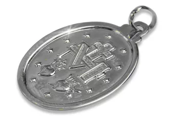 14k 585 balto aukso medalionas, Dievo Motina, Bozia pakabukas, pm006w