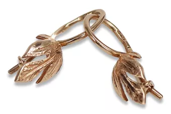 Rosa rusa rosa soviético 14k 585 oro URSS Pendientes de hoja vintage ven210