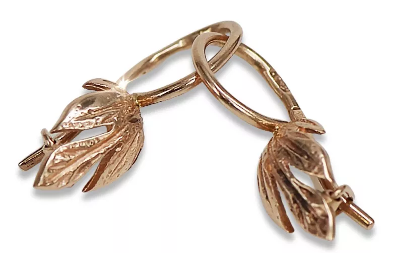 Vintage rose pink 14k 585 gold  Vintage leaf earrings ven210
