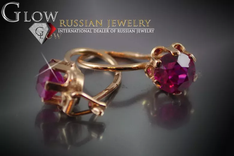 Руски съветски розово розово 14k 585 златни обеци vec019 александрит рубин изумруден сапфир ...