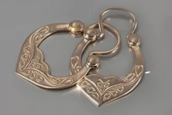 Rosa rusa rosa soviético 14k 585 oro URSS Vintage Pendientes gitanos ven119