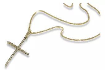 Italian yellow 14k gold Catholic Cross & Spiga chain ctc011y&cc035y