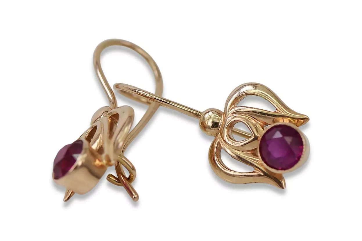 Vintage rose pink 14k 585 gold earrings vec113 alexandrite ruby emerald sapphire ...