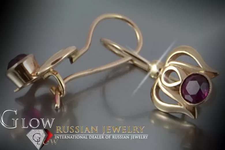 Rusă sovietică a crescut roz 14k 585 cercei de aur vec113 alexandrit rubin smarald safir ...
