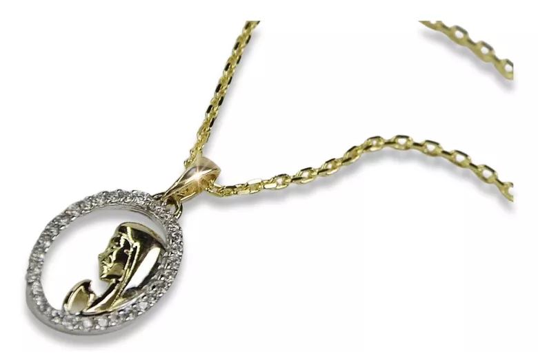 14-каратный золотой медальон Богородицы и якорная цепочка pm011y&cc003y