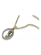 Medallón de la Madre de Dios de oro de 14k y cadena de anclaje pm011y&cc003y