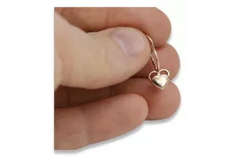 Vintage rose pink 14k 585 gold  Vintage heart earrings ven212