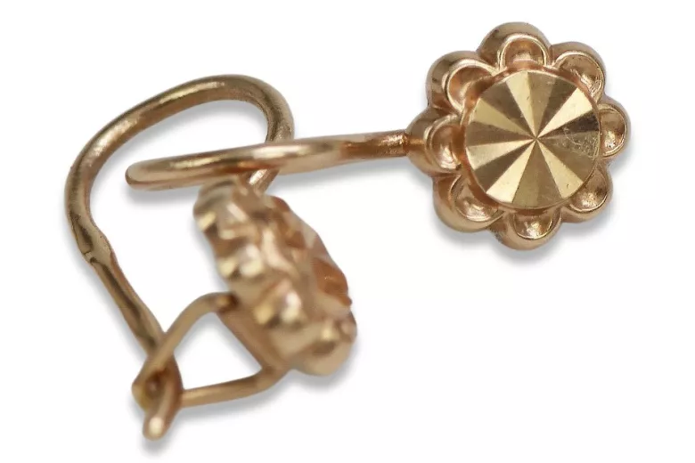 Vintage rose pink 14k 585 gold  Vintage flower earrings ven229