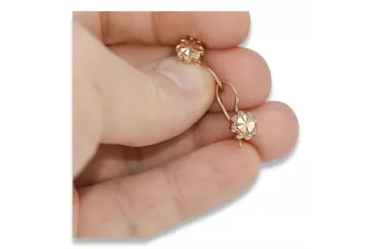 Vintage rose pink 14k 585 gold  Vintage flower earrings ven229