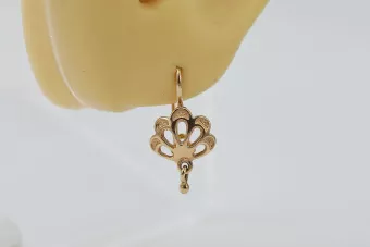 Russische Rose Rosa Sowjet 14k 585 Gold UdSSR Vintage Blatt Ohrringe ven136