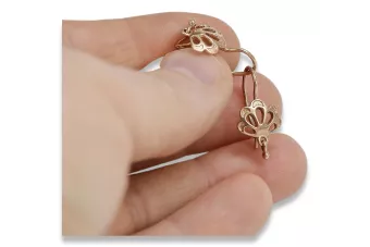 Vintage rose pink 14k 585 gold  Vintage leaf earrings ven136