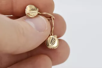 Rosa rusa rosa soviético 14k 585 oro URSS Pendientes de hoja vintage ven192