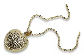 Colgante de corazón moderno de oro de 14k con cadena de anclaje cpn017y&cc003y
