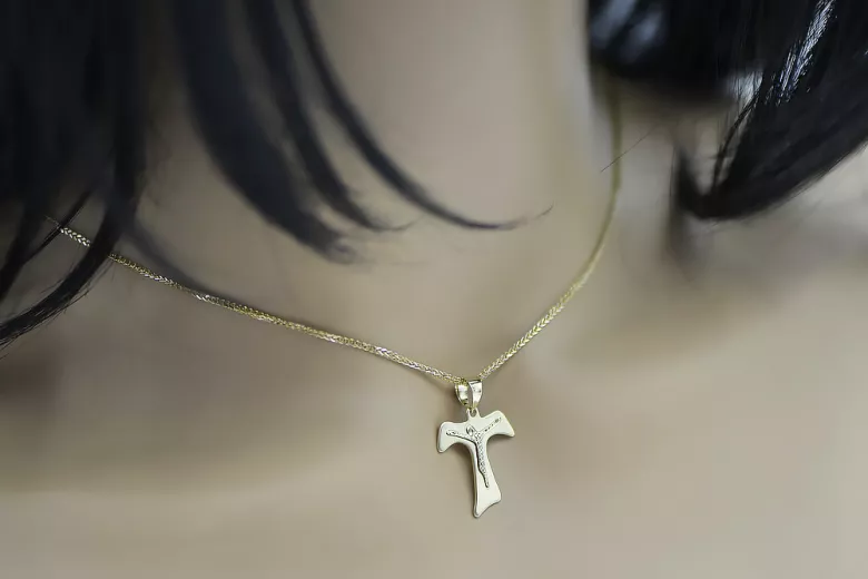 Croix en or avec une chaîne ★ zlotychlopak.pl Timbre d’or ★ 585 333 Prix bas!