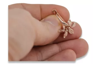 Rose rose russe soviétique 14k 585 or URSS Boucles d’oreilles fleurs vintage ven222