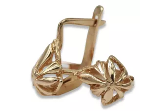 Rosa rusa rosa soviético 14k 585 oro URSS Pendientes de hoja vintage ven137