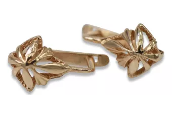 Russische Rose Rosa Sowjet 14k 585 Gold UdSSR Vintage Blatt Ohrringe ven137
