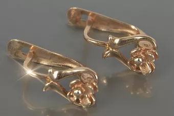 Vintage rose pink 14k 585 gold  Vintage flower earrings ven166