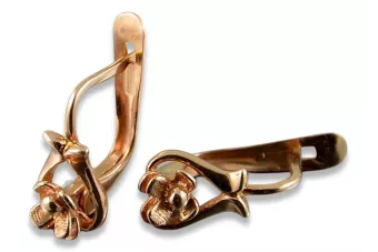 Vintage rose pink 14k 585 gold  Vintage flower earrings ven166