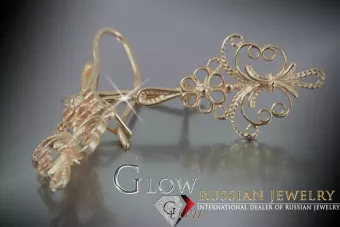 Руска роза розова съветска 14k 585 злато СССР реколта листа обеци ven224