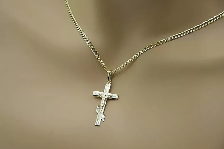 Gold Orthodoxes Kreuz mit Kette ★ zlotychlopak.pl ★ Goldprobe 585 333 Niedriger Preis
