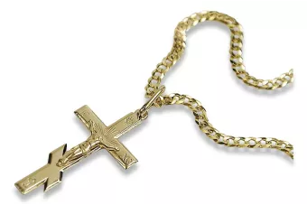 Желтый 14k 585 Золотой православный крест кулон с цепочкой Gurmeta oc001y&cc001y4mm