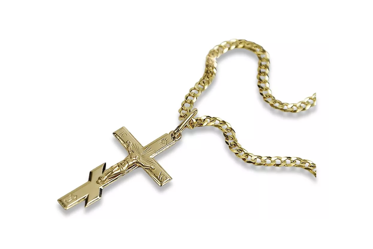 Gold Orthodoxes Kreuz mit Kette ★ zlotychlopak.pl ★ Goldprobe 585 333 Niedriger Preis