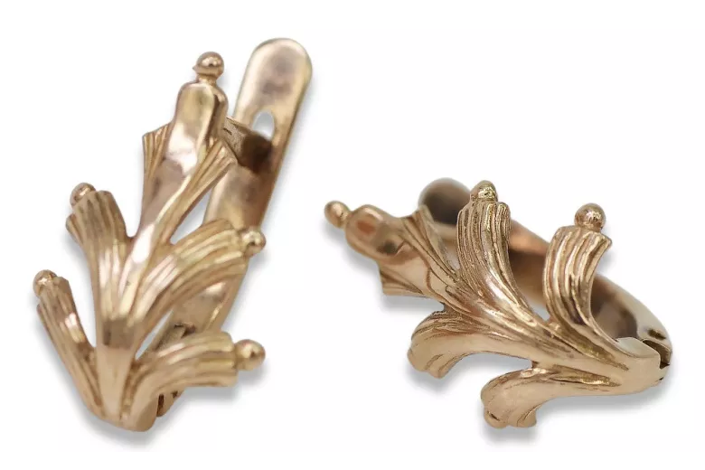 Vintage rose gold leaf earrings 14k 585  Vintage ven139