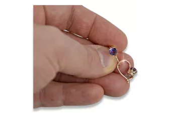 Vintage auskariai iš 14k 585 rožinio aukso vec057 aleksandritas rubinas emeraldas safiras ...