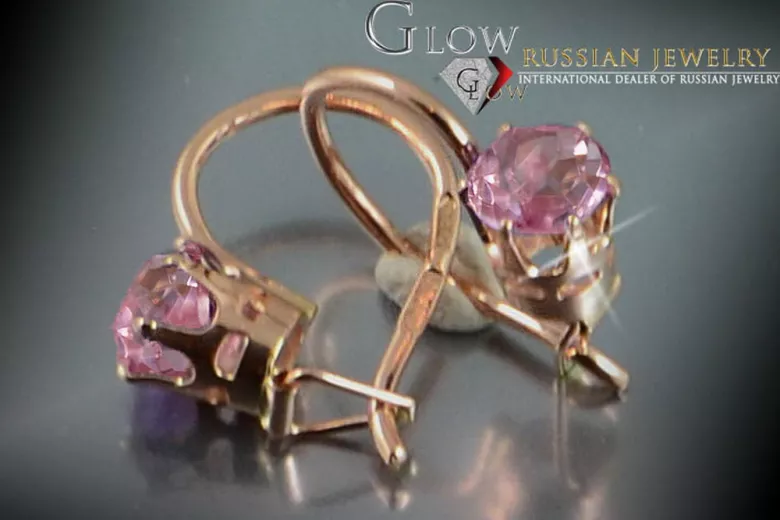 Russische Sowjetische Rose Pink 14k 585 Gold Ohrringe vec057 Alexandrit Rubin Smaragd Saphir ...