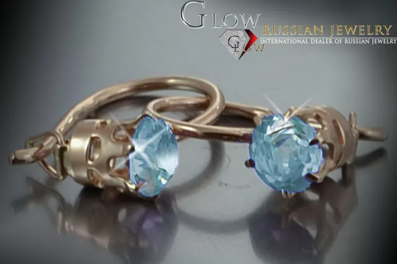 Boucles d’oreilles en or rose soviétique russe 14k 585 vec057 alexandrite rubis émeraude saphir ...