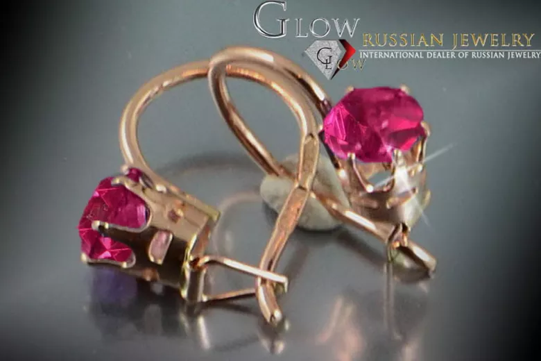 Руски съветски розово розово 14k 585 златни обеци vec057 александрит рубин изумруден сапфир ...