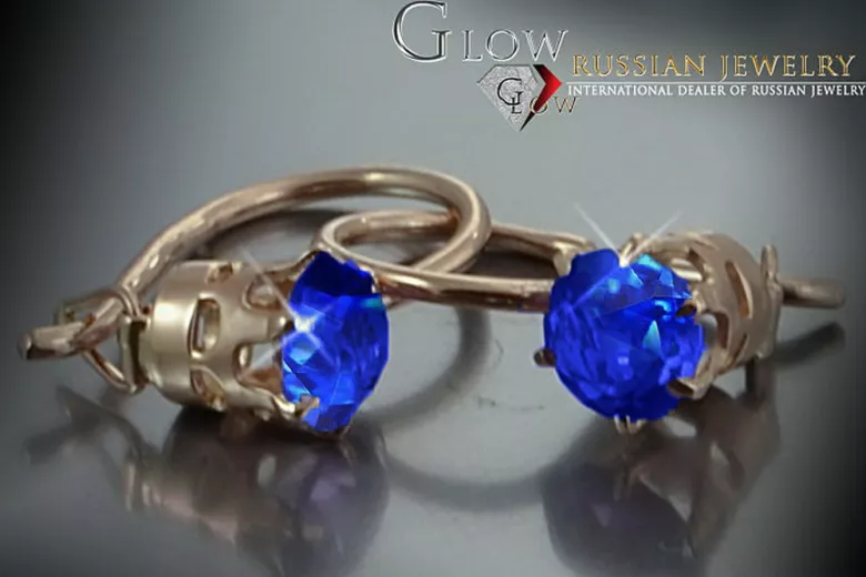 Boucles d’oreilles en or rose soviétique russe 14k 585 vec057 alexandrite rubis émeraude saphir ...